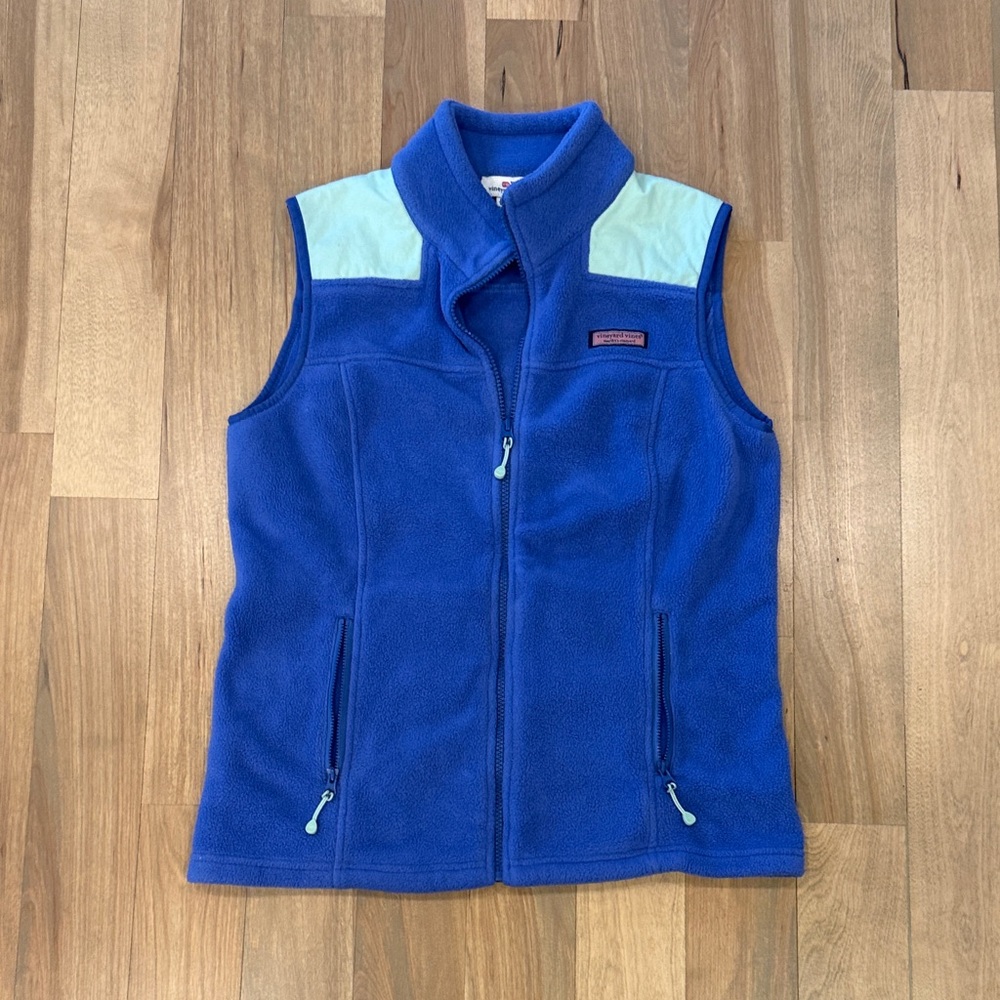 Vineyard Vines Royal Blue Fleece Vest with Light Blue Shoulder Panels